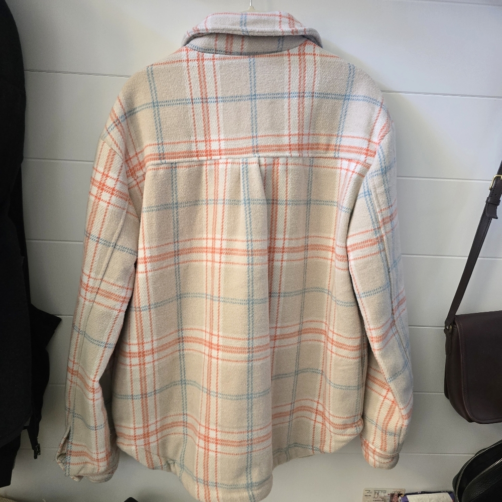 Hurley Cream Orange Plaid Shacket Shirt Jacket Button Down Size Medium - Picture 2 of 3